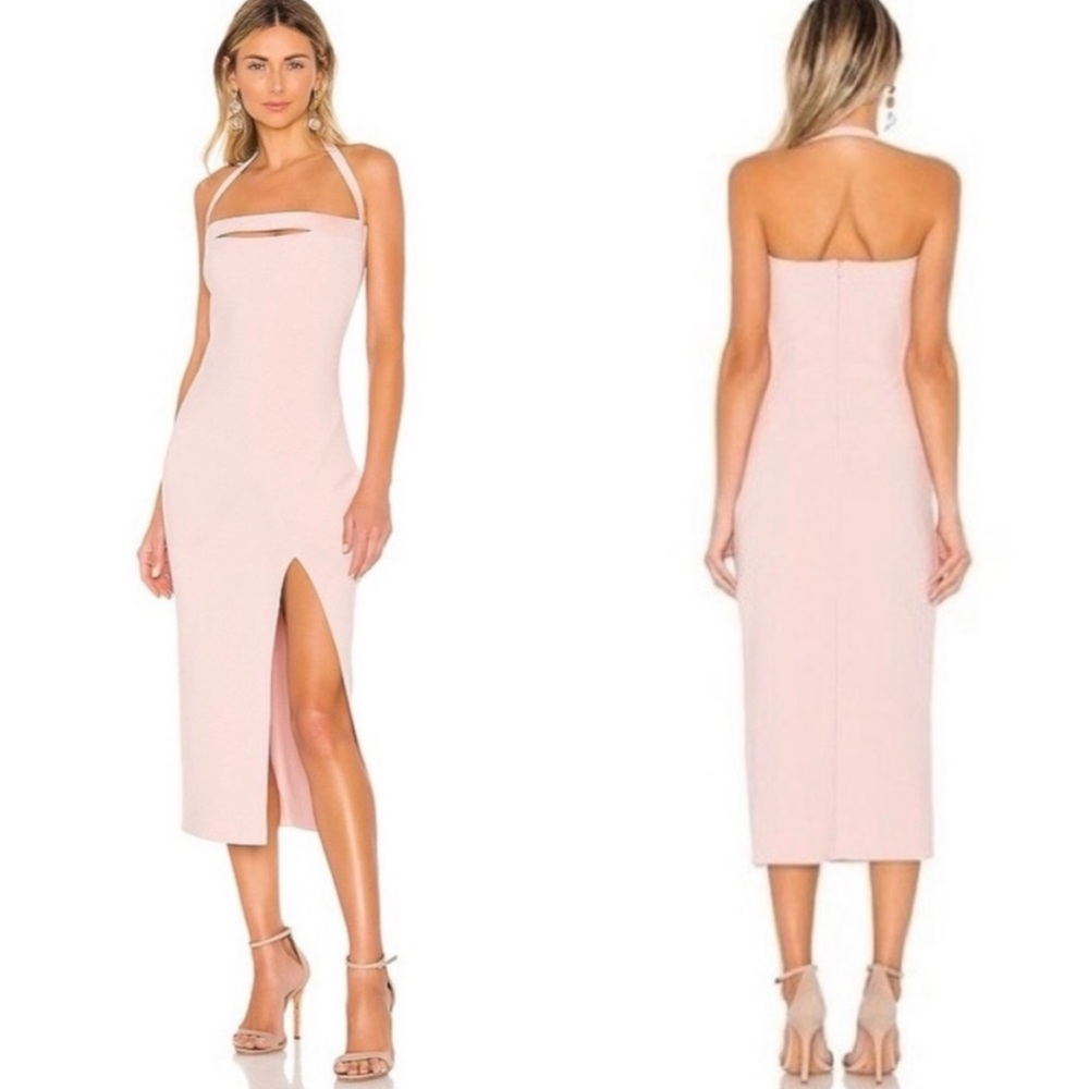 NWT Bec + Bridge Dominique Cut Out Halter Midi Dress Himalayan Salt Light Pink